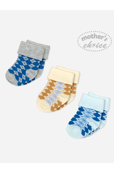 Pack of 3 - Baby Cotton Turn Head Socks 0-6M