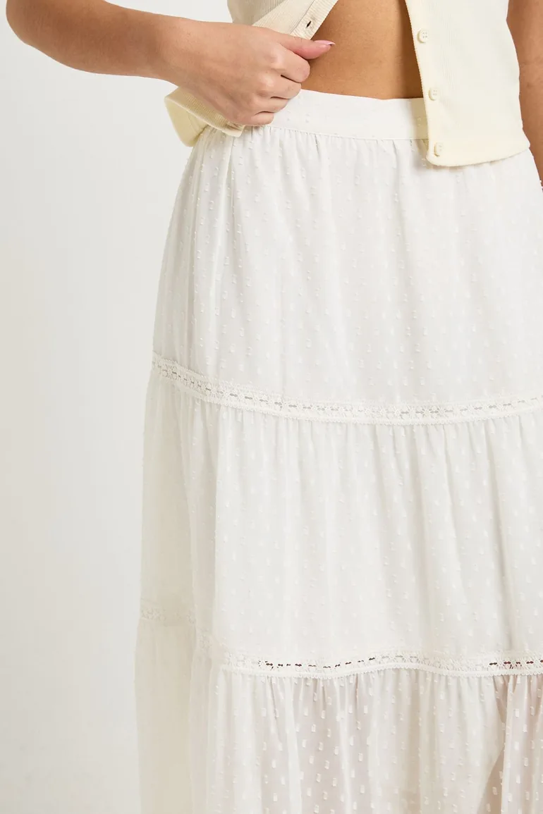Dobby Chiffon Maxi Tiered Skirt - white - 3