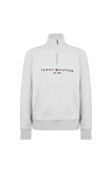 Tommy Hilfiger Mens Logo Mock Neck Sweatshirt - Grey