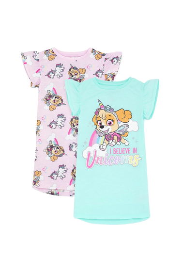 Paw Patrol Girls Skye Unicorn Nightie (Pack of 2) - Pink/Blue