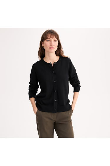 Fine Wool Blend Cardigan with Crew Neck