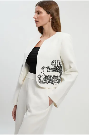 Tailored Cutwork Detail Collarless Jacket