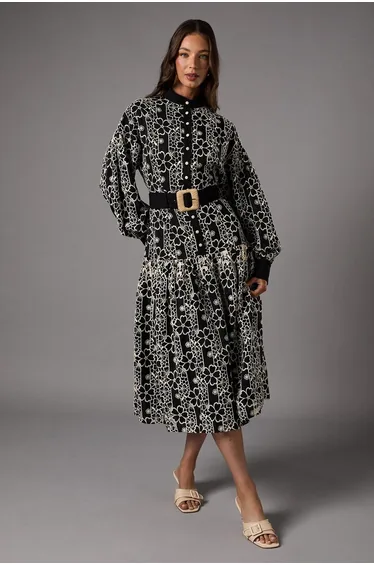 Long Sleeve Belted Shirt Dress