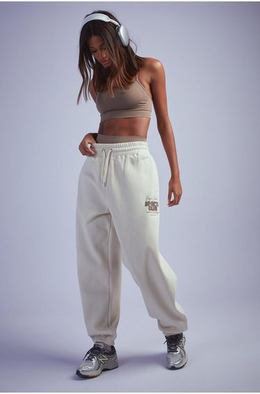 Dsgn Studio Sport Bubble Slogan Cuffed Oversized Jogger - stone