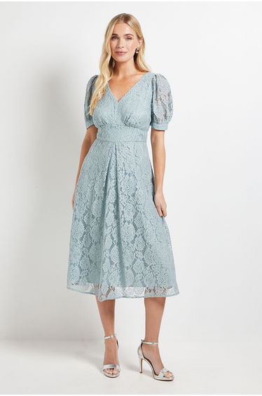 Petite Lace V Neck Tea Midi Dress