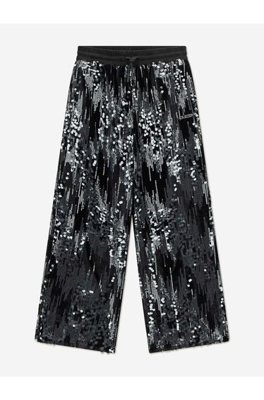 Girls Sequin Wide Leg Trousers in Black