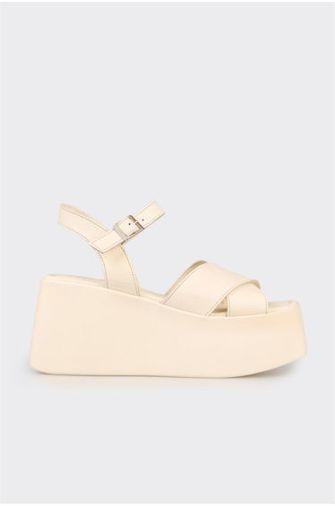 Women's Beige Leather Wedge Heel Sandals