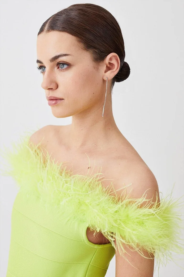 Petite Feather Detail Bandage Bardot Midaxi Dress - 2