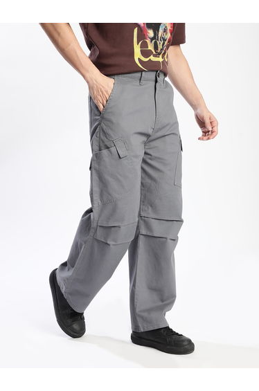 Men Grey Baggy Fit Cargo Trousers
