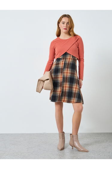 Women Knit Cardigan and Checked Cami Dress Co-Ords