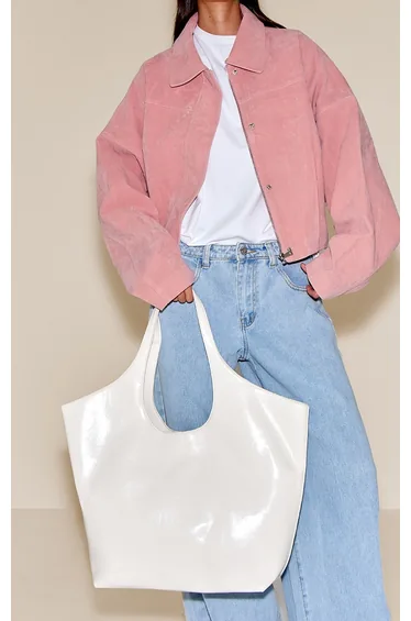 حقيبة تسوق جلد صناعي - كريمي