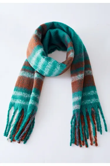 Fuzzy Mohair Plaid Pattern Scarf in Turquoise