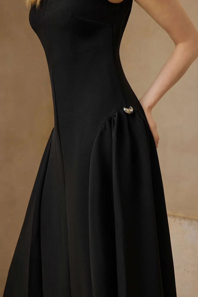 Metallic Decor Zipper Sleeveless Maxi Dress - 12