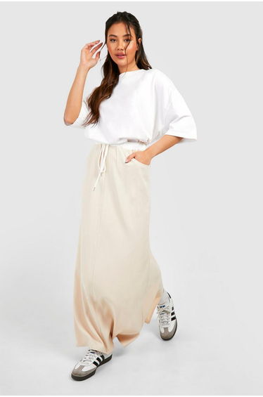 Waistband Detail Maxi Skirt - stone