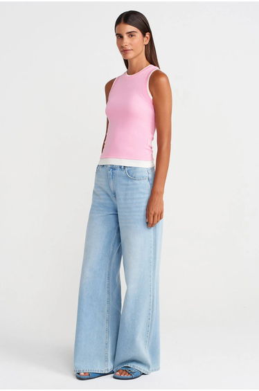 Dilvin Sleeveless Ribbed Cotton Blouse