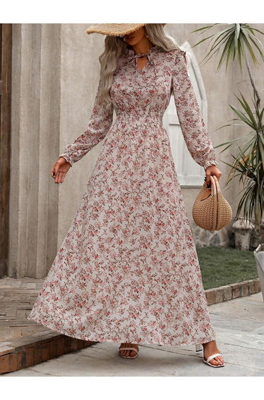 Women Floral Printed Ruffle Detail Maxi Dress