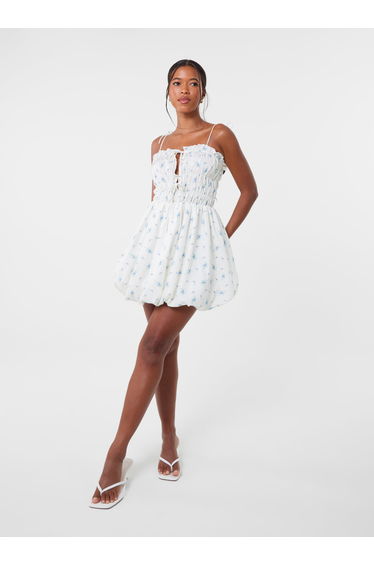 Tie Front Ditsy Puffball Dress