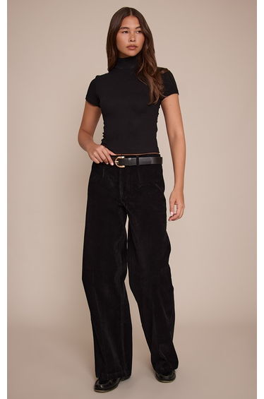 Black Faux Suede Straight Leg Trousers