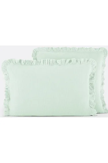 غطاء وسادة قطن موسلين سادة بكشكش