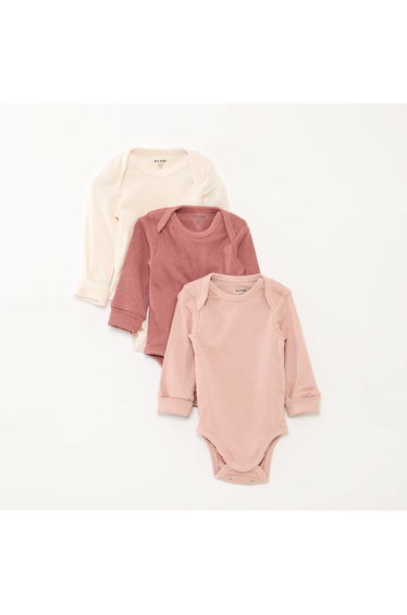 Pack of 3 bodies with envelope neckline and long sleeves PINK