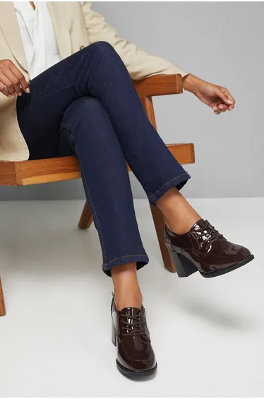 Wide Fit Dante Lace Up High Block Heeled Loafers