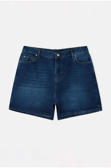 Dark Blue High Elastic Waist City Boy 100% Cotton Non-Stretch Large Size Denim Shorts