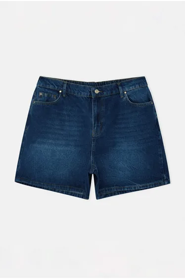 Dark Blue High Elastic Waist City Boy 100% Cotton Non-Stretch Large Size Denim Shorts