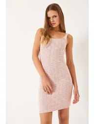 Women's Square Neck Tweed Mini Dress - 3