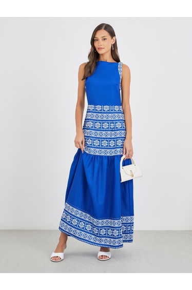 Aztec Digital Print Sleeveless A-Line Maxi Dress