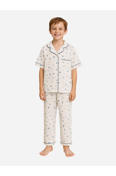 Boys 100% Cotton Muslin Shirt and Pyjama Set