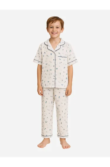 Boys 100% Cotton Muslin Shirt and Pyjama Set
