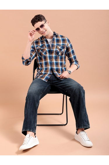 Men Brown Slim Fit Khaki Shirt
