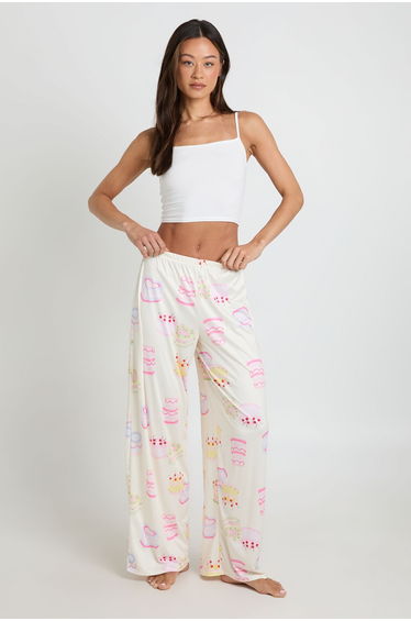 Tall Cake Print Cami and Trouser Pyjama Set - lemon