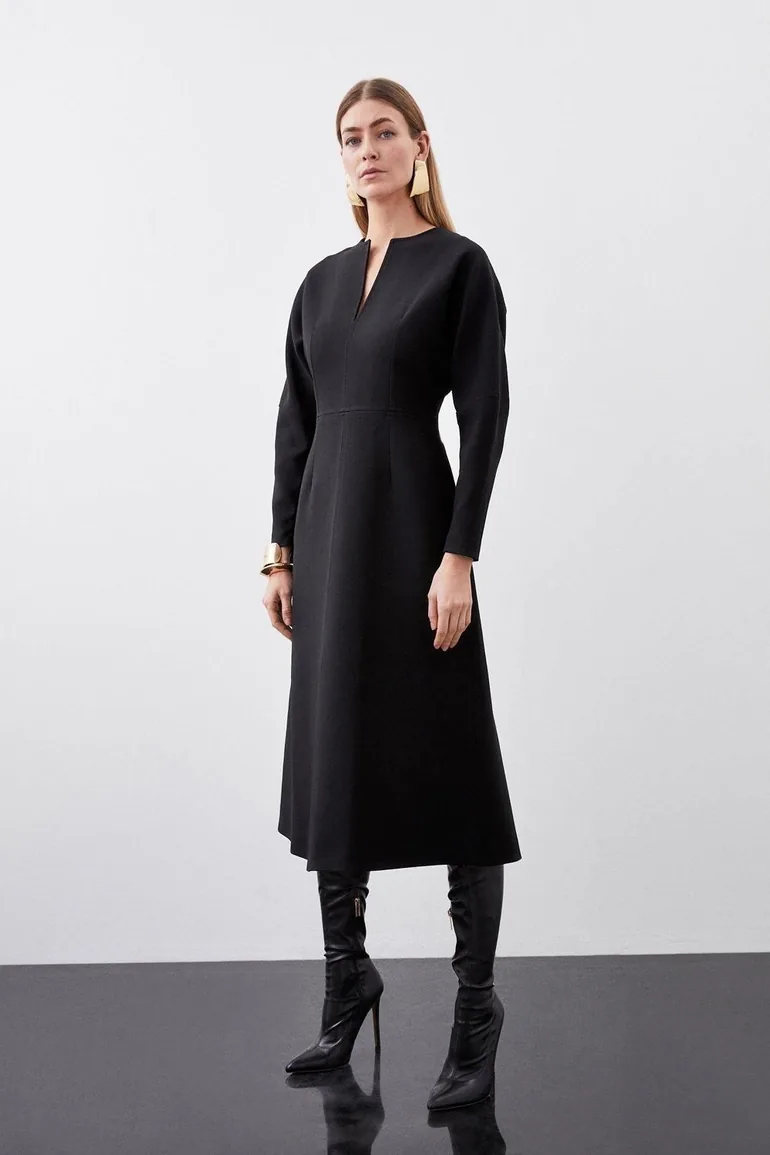 Shop Structured Crepe Tailored Keyhole Rounded A Line Midi Dress Online in  Kuwait