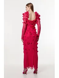 Petite Lace Petal Applique Woven Midi Dress - 1