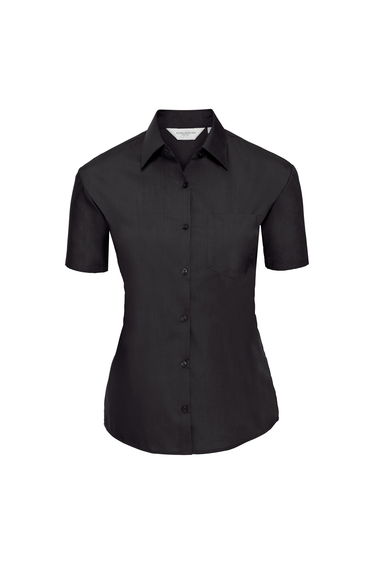 Russell Collection Ladies/Womens Short Sleeve Poly-Cotton Easy Care Poplin Shirt - Black