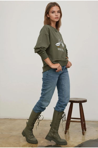 Printed Crew Neck Relaxed Fit Sweatshirt