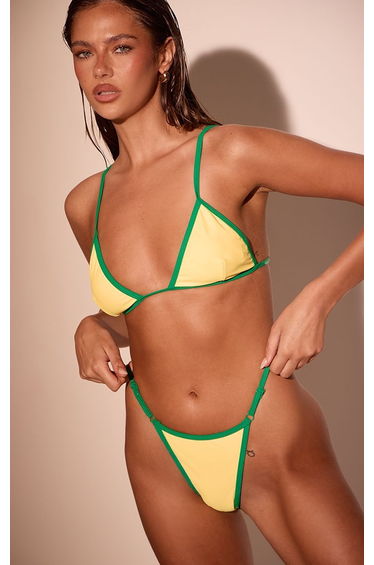 Yellow Contrast Binding String Tanga Bikini Bottom
