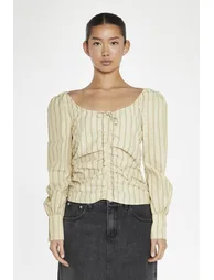 Straw-Gold Stripe Gathered-Front Top - 2