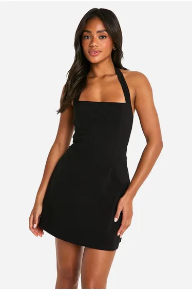 Bengaline Square Neck Skater Dress - black