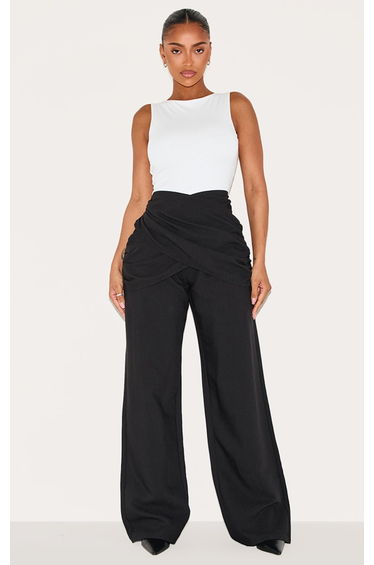 Shape Black High Waisted Tailored Wrap V Front Wide Leg Trousers