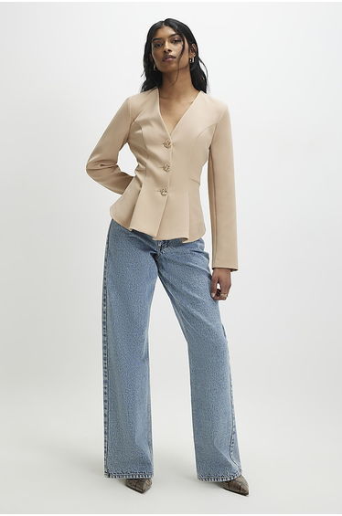 Beige Long Sleeve Pleated Jacket