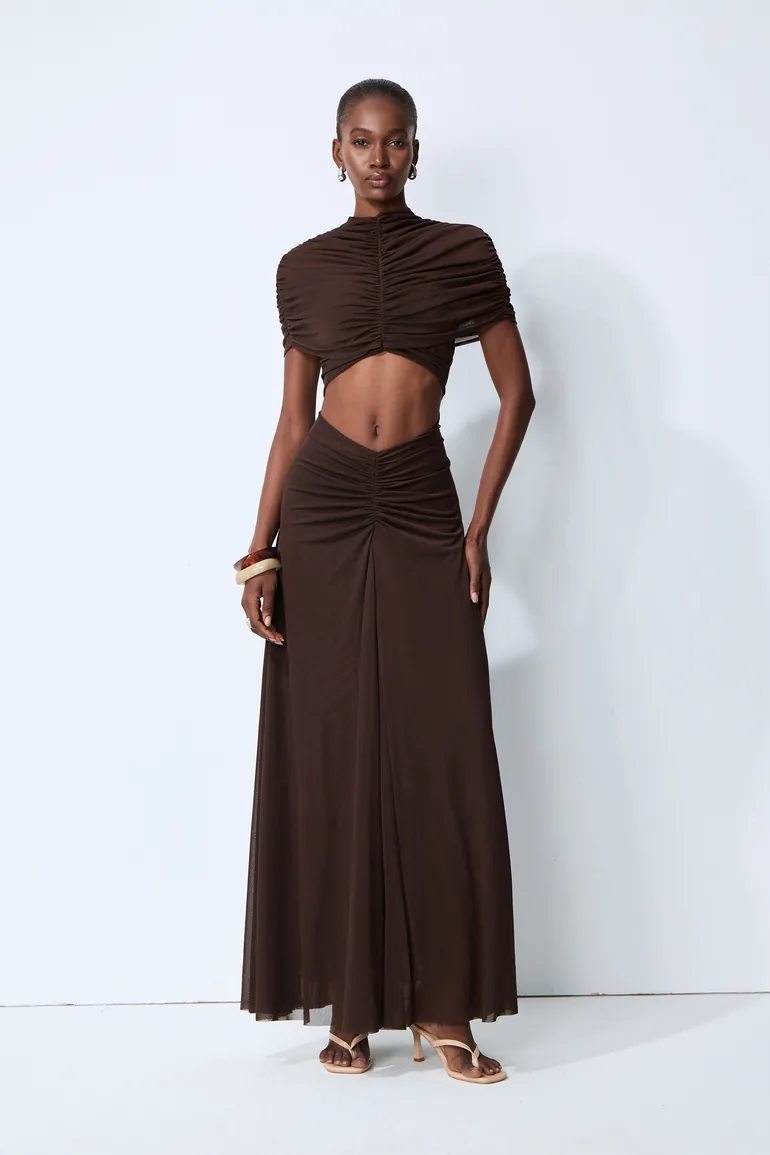 Modern Muse Brown High Neck Cutout Maxi Dress - 1