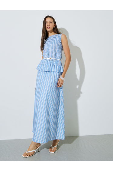 Blue Striped Sleeveless Peplum Top