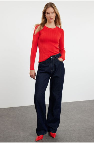 Red Basic Crew Neck Knitwear Sweater