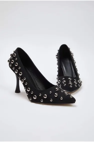 Black Trock Pointed Toe Kitten Heel Women's Classic Heeled Shoes