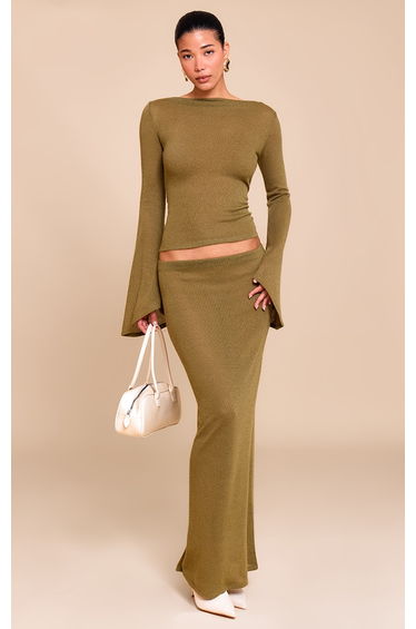 Olive Textured Maxi Skirt
