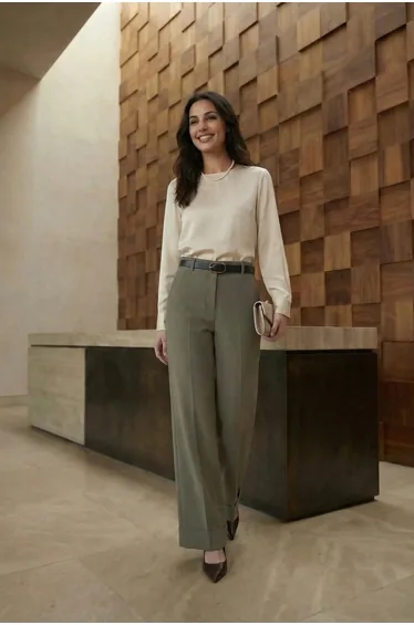 MY FASHION Belted Turnup Leg Pleated Trousers