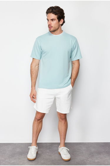 Limited Edition Basic Mint Men's Relaxed Cut Knitwear Banded Short Sleeve Textured Pique T-Shirt