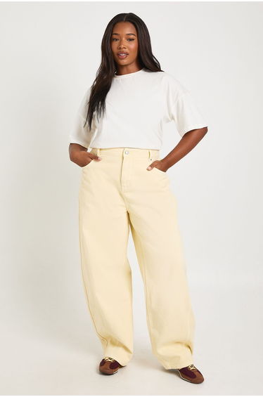 Plus Mid Waist Twisted Seam Barrel Leg Jean - butter
